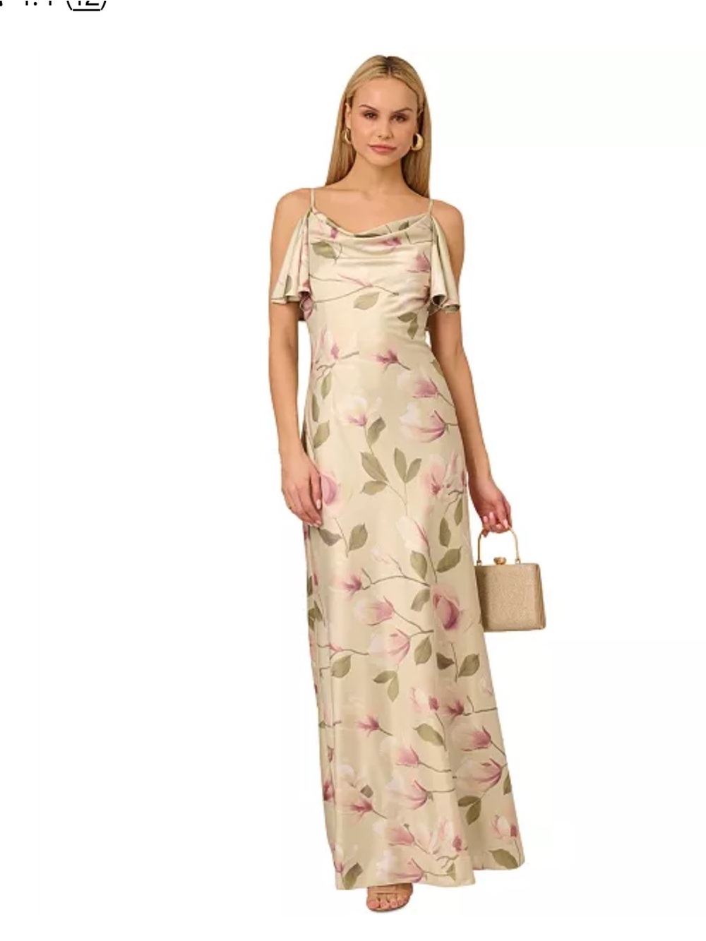 NWT Adrianna Papell Printed Satin Cowl Neck Floral Mermaid Gown Size 8